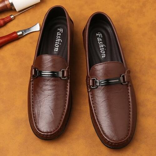 Men Loafers Shoes Genuine Leather Casual Loafers Male Fashion Carved Boat Footwear Soft Dress Party Shoes Men Chaussure Homme
