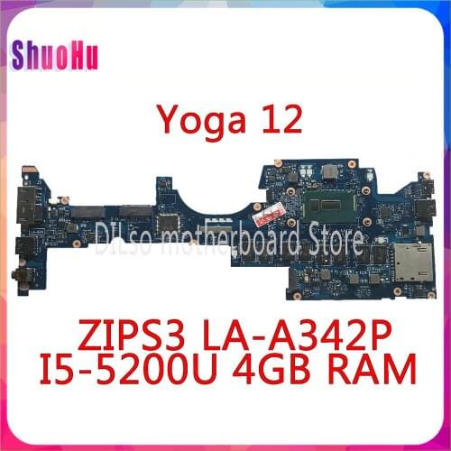KEFU ZIPS3 LA-A342P I5-5200U CPU 4GB For Lenovo Yoga 12 Laptop Motherboard DDR4 HM87 Intel RAM Original Tested Integrated