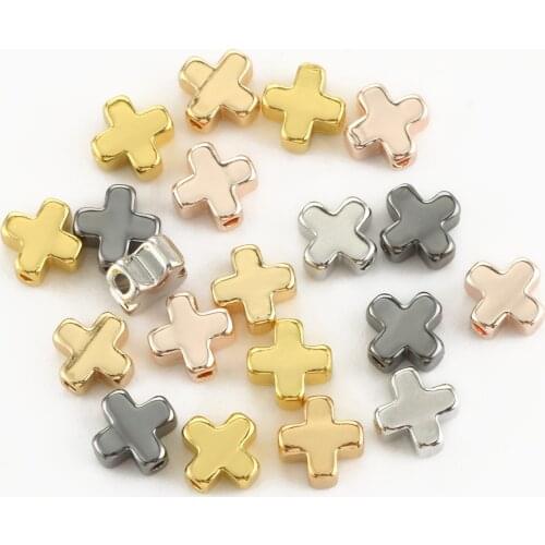 10pcs/20pcs Charms Cross Copper Beads Gold Plated Color Retention Metal Beads For Diy Bracelet Necklace Jewelry Making Findings