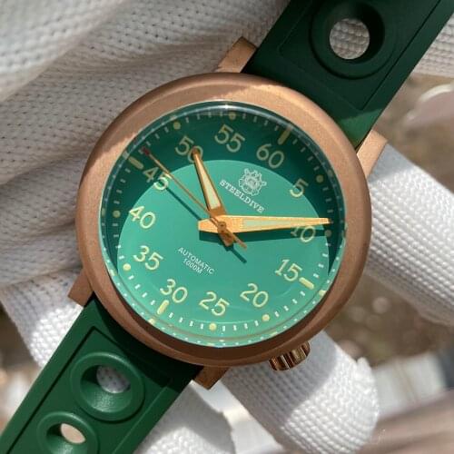 ​STEELDIVE SD1910S Mens Retro Bronze Watch C3 Green Luminous Submersible JAPAN NH35 1000m Waterproof Mechanical Dive Wristwatch