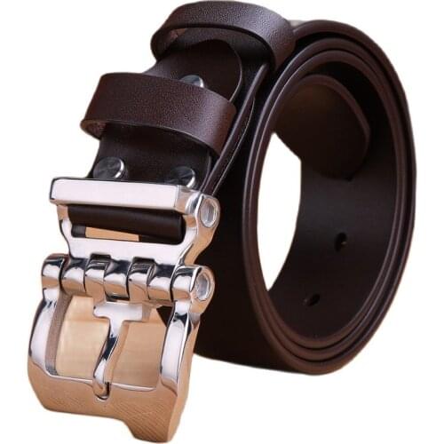 Stainless steel buckle strap mens belts luxury full grain cowhide 100% genuine leather formal business real 105 cm 140 150 160