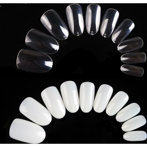 500pcs Acrylic Oval Nail Tips Short French Fake Nails Clear/White/Natural Full Cover False Nails Decor Manicure 10 Sizes