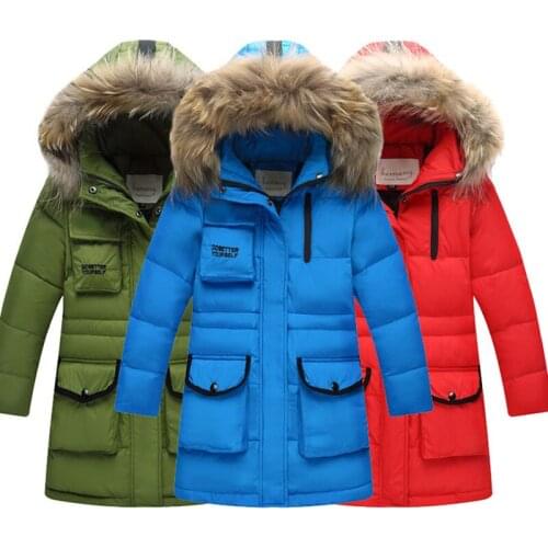 2018 Boys Down Jackets Winter Girls White Duck Down Parkas Hooded Fur Collar Kids Down Jacket Outerwear & Coat BC410