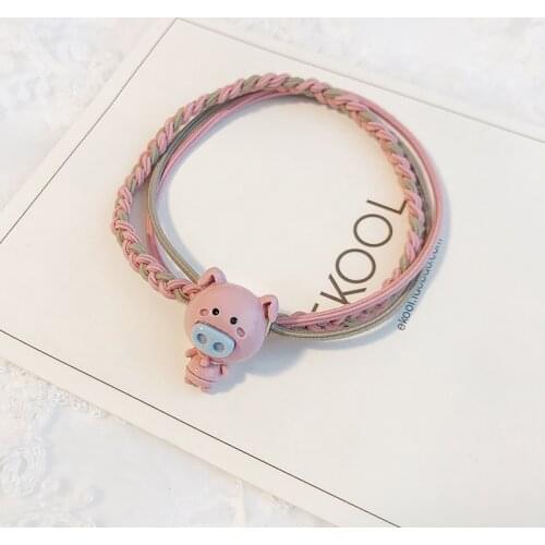 Girls Cute Cartoon Animals Pig Rubber Elastic Hair Bands Scrunchies Ponytail Holder Small Headbands for Kids Hair Accessories
