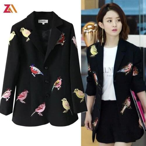 ZALady Luxury office work OL jacket coat women clothes autumn winter black Bird embroidery fashion elegant traf blazer mujer