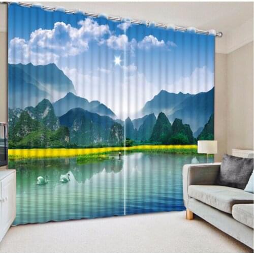Luxury Modern Scenery Curtains Blue Curtains Yellow Curtains Home Bedroom Decoration Blackout Shade Window Curtains