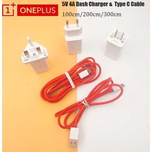 ONEPLUS Dash Charger 5V/4A EU US UK Wall Power Adapter 1M/2M/3M USB Type C Cable For One Plus 9 8 7T Pro 8T Nord N10 N100 9R 7T