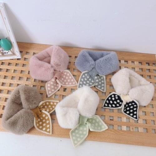 Cute Plush Baby Girl Scarf Faux Fur Dot Collar for Children Soft Knitted Kids Scarves Warm Outdoor Neckerchief Baby Accessories