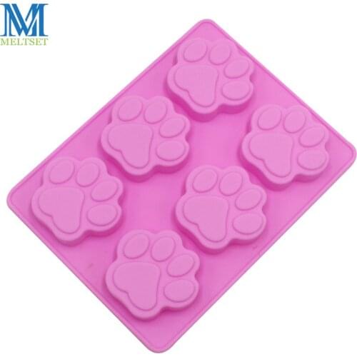6 Grids Dog Cat Paws Shape Silicone Cake Mold Kitchen DIY Bakeware Fandont Cake Handmade Soap Molds