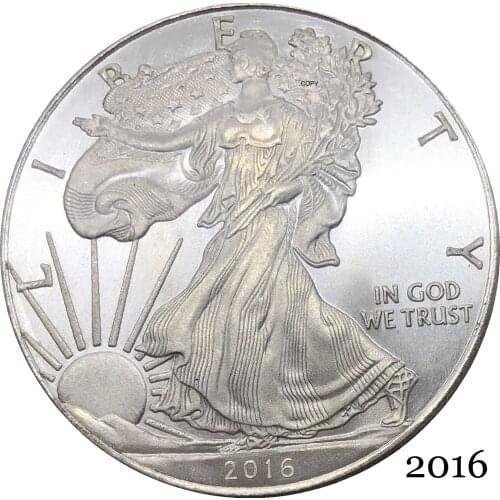 United States America 2016 In God We Trust 1 OZ Fine Silver Bullion Eagles One Dollar Silver Plated Copy Commemorative Coin