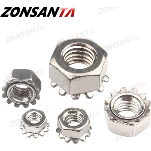 ZONSANTA K-Lock Nut M3 M4 M5 M6 M8 K-type Gear K Lock Nuts DIY 304 Stainless Steel Keps Nuts Toothed Polydentate Hex K Nut