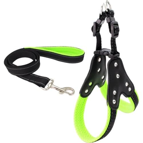 Rhinestone Dog Chest Strap Mesh Pet Harnesses Reflective Vest Strap Traction Sets Safety Leash Harness For Medium Large Dog