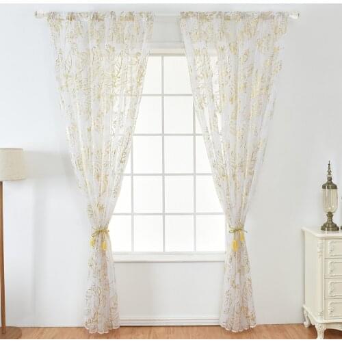 100x200cm Elegant Feather Gold Stamping Tulle Curtain Modern Living Room Drap Sheer Yarn Window Curtains Transparent Curtain D30