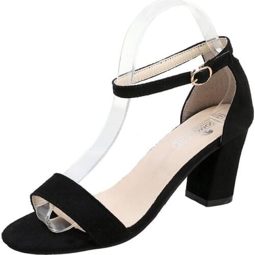 Shoes Woman Plus Size 35-41 2021 Thick Heel Sandals for Women Summer All-match High-heeled Mid-heel Buckle Sandals with Open Toe