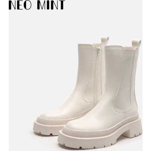 ZA Platform Flat Chelsea Ankle Boots for Women 2021 Autumn and Winter New Fashion Mid-calf Baby Blue White Zip Boots