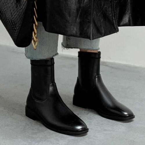 QZYERAI Ankle Boots for Women 2021 Autumn Winter Leather Shoes Woman Office Lady Retro Winter Boots