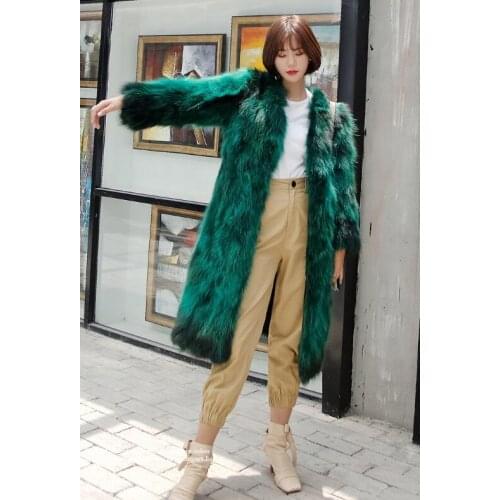 Ladies Genuine Real natural Raccoon Fur Coat Womens X-long 100CM length Overcoat jacket warm winter 5 color custom any szie