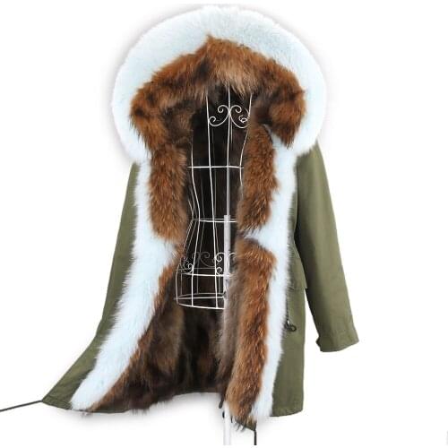 2021 New Real Raccoon Fur Liner Winter Natural Fox Fur Collar Thick Warm Waterproof Women Real Fur Coat Detachable