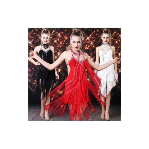 Robe Sexy Ladies Sequin Cocktail Club Party Stage Girls Tassel Salsa Latin Ballroom Dance Performance Costumes Fringe Dress 7261