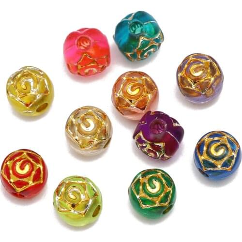 100pcs/lot 5x6mm Mixed Color Flower Round Beads Gold Plated Loose Spacer Acrylic Beads For Jewelry Making Diy Bracelet Supplies