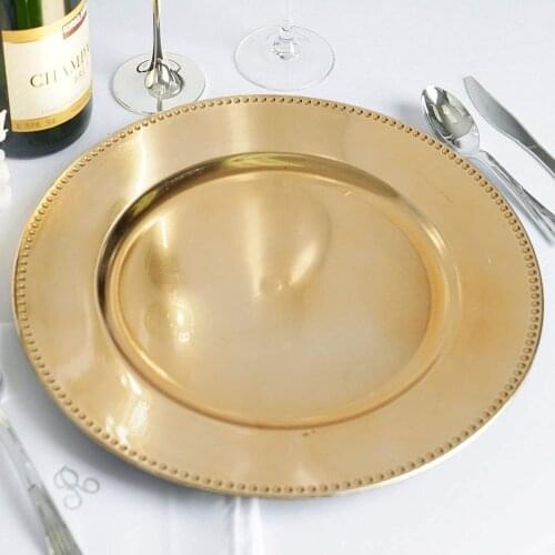 12pcs Gold Plastic Beaded Charger Plates 13 Inch Round Wedding Party Decroation Charger Plates Dinner Chargers Tabletop Decor