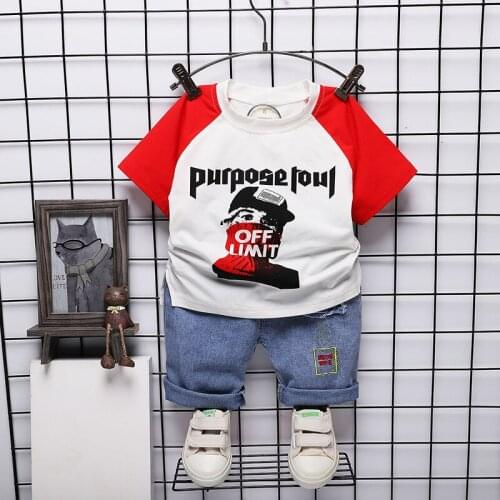 Cool Fashion Baby Boy Clothing New Summer Casual Cotton Kids Print T-Shirt+Denim Shorts 2pc/Sets Toddler Infant Children Outfits