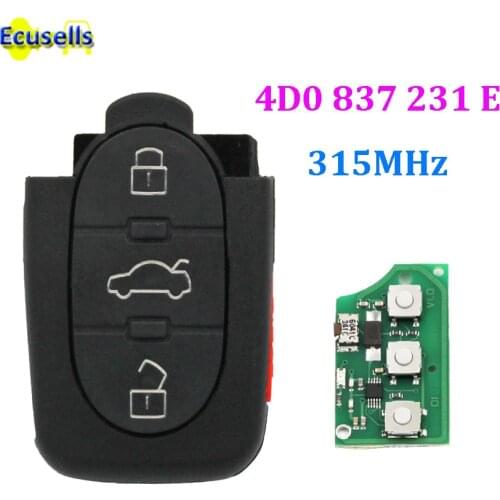 4 buttons KEYLESS REMOTE KEY FOB TRAMSMITTER for Audi A4 A6 A8 TT 4D0 837 231 E 3+1 button 4D0837231E