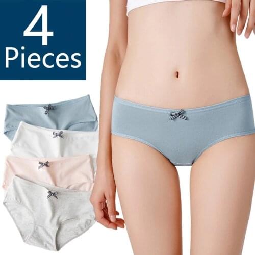 4 PCS/lot Women Underpants Soft Cotton Panties Girls Solid Color Briefs bow Panty Sexy Lingerie Female Underwear M-XXL Panty