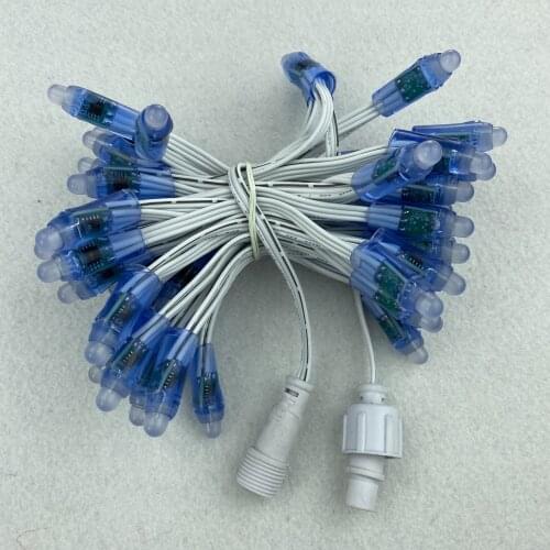 50pcs/set bullet type DC5V addressable 12mm WS2811 RGB led smart pixel node;all WHITE 18AWG wire,IP68