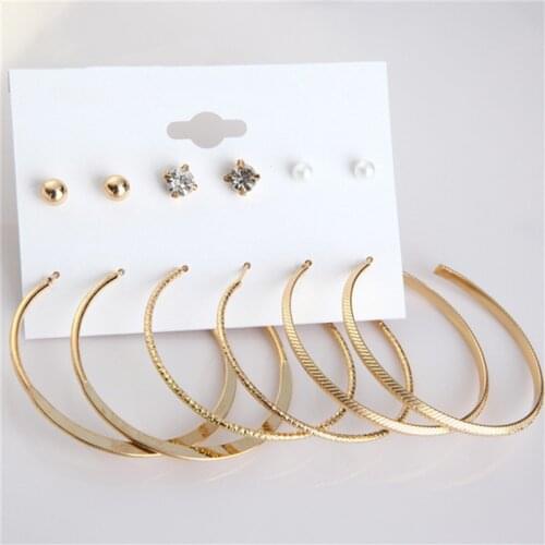 6 Pairs/Set Fashion Punk Crystal Stud Earrings Set For Women Bijoux Simulated Pearl Ball Big Circle Earring Wedding Jewelry Gift