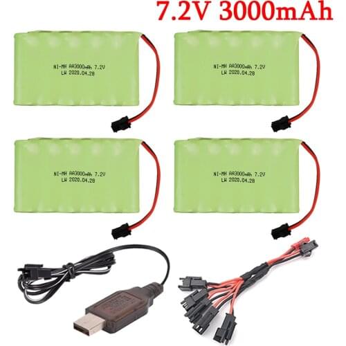 3000mah 7.2V NiMH Battery and USB Charger Set For Rc Toys Cars Tanks Trucks Robots Guns Boats AA 7.2V NI-MH Battery Pack