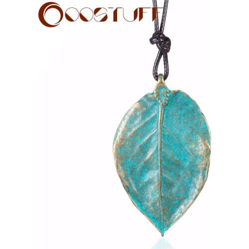 Costume Jewelry for Woman Necklace Wholesale Vintage Big Green Leaf Pendants Female Statement Long Necklace Gift For Friends