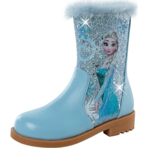 Disney children girl cartoon frozen princess thick warm non-slip soft sole casual shoes cotton shoes short boots cotton boots