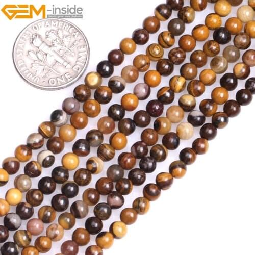 Gem-inside 4mm 15'' Natural Round Iron Zebra Jasper Stone Beads For Jewelry Making Necklace Bracelets For Women DIY Beads
