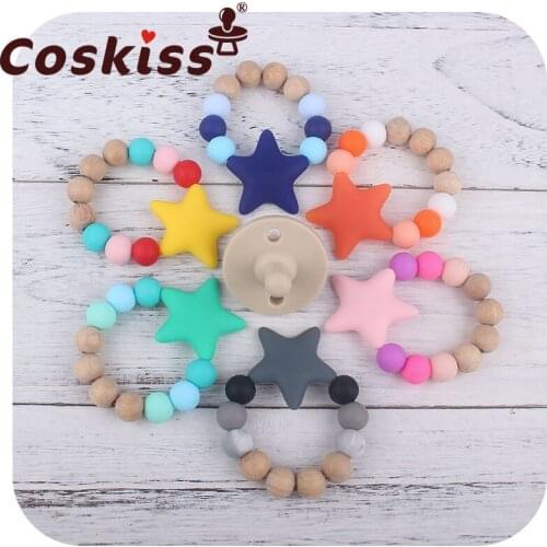 Coskiss Baby Teething Chew Toy BPA Free Safe Silicone Star Nursing Bracelet Chewable Silicone Beads DIY Crafts Teether