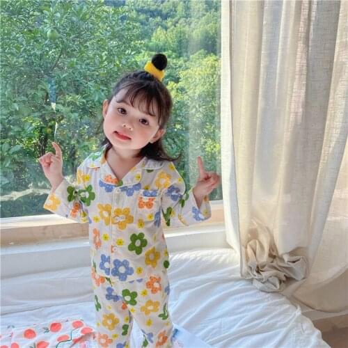 Girls Kids Pajamas Set Pringting Cotton Breathable Sleepwear Clothes Set For Toddler Girls Childrens Long Sleeve Pajamas Autumn