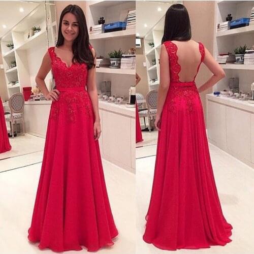 Sleeveless A Line V Neck Backless Long Lace Prom Dress Formal Party Evening Dress Custom Make Size 2 4 6 8 10 12 14 16