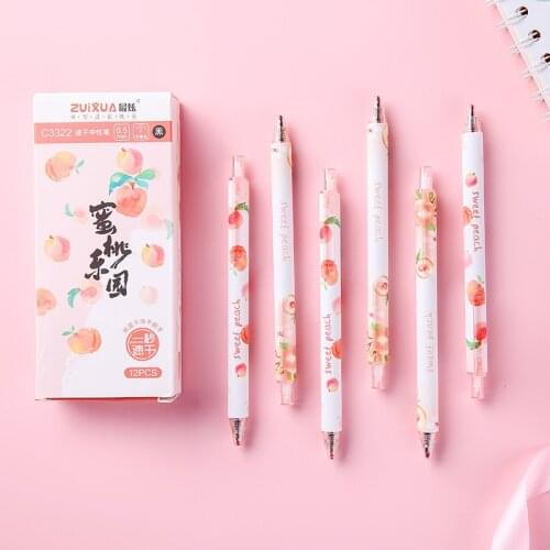 12Pcs/Set Cute Juicy Peach Gel Pen Retractable Gel Pens 0.5mm Black Gel Ink Pens School Office Supplies Press Gel Pen Stationery
