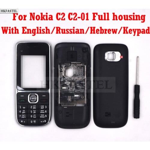 HKFASTEL New high quality Cover For Nokia C2 c2-01 Full Housing + English Russian Arabic Hebrew Keypad Case Tool