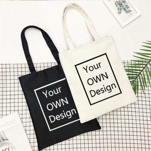 Custom Totes Bag Shopping Add Your Text Print Original Design White Black Unisex Fashion Travel Canvas Bags Female Shoulder Bags