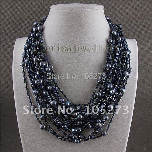 Amazing! 20rows pearl necklace AA 7-8MM Dark blue color Genuine freshwater pearl Fashion womans jewelry Free shipping A2547