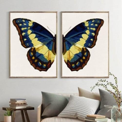 Blue Butterfly Art Watercolor Painting Wall Art Canvas Poster Butterfly Wings Insect Prints Wall Pictures Living Room Home Decor