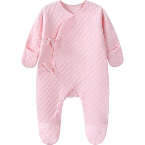 Baby Jumpsuit Newborn Cotton Rompers Infant Boys Girls With Anti - Scratch Glove Autumn Winter Thick Quilted Soft Climb Clothes