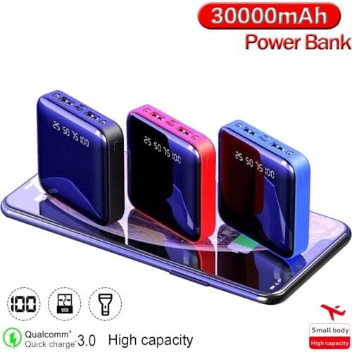 Mini Power Bank 30000mAh Fast Charging Powerbank LED HD Display Two-way Quick Charge Portable External Battery Charger for Phone