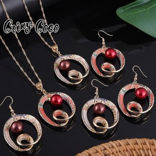 Cring Coco New Designer Hawaiian Jewelry Sets Colorful Enamel Pearl Pendant Necklaces Womens Polynesian Round Earrings Set 2021