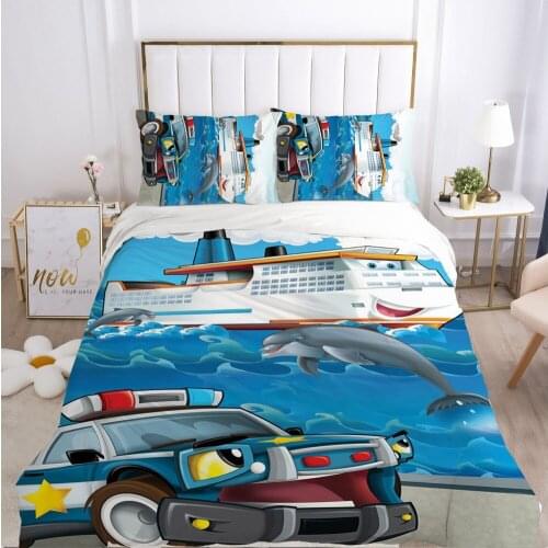 Childrens Bed linen set for home Bedding Set duvet cover 150*200 200*220 size Bed set 4pcs for Kids Baby boy Cartoon police car