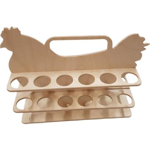 Egg Baskets, 12 Grids Cartoon Hen Shaped Wood Storage Rack Portable Storage Case for Eggs