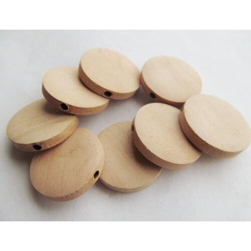 200pcs 25mm Unfinished Thick Flat Circle Round Discs Natural Wood Spacer Beads Pendant Charm Findings,Hole through,DIY Accessory