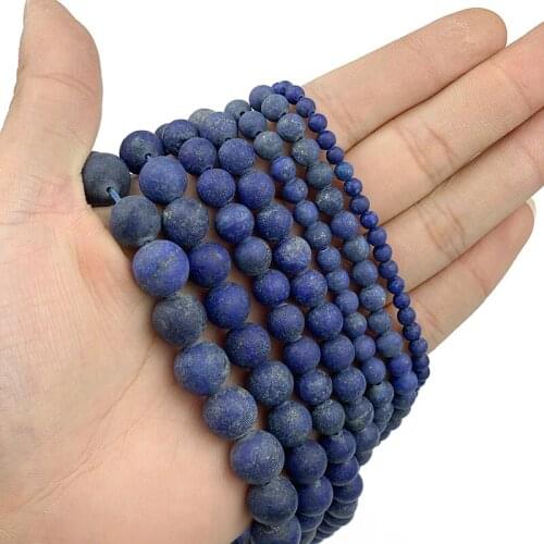 MKTREG Natural Matte Lapis lazuli Stone ore Round Loose beads ball 4/6/8/10/12MM Fashion Jewelry bracelet making accessories DIY