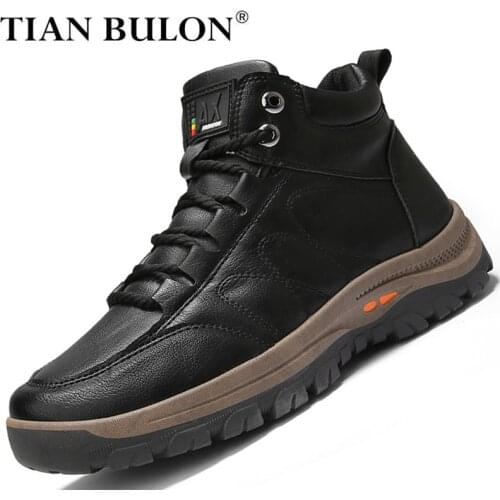 Leather Men Boots Winter Keep Warm Snow Boots Men Outdoor Non-slip Hiking Climbing Boot Comfortable Men Ankle Boots Botas Hombre